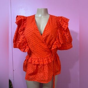 J. Crew Bold Orange Blouse women's Size. L